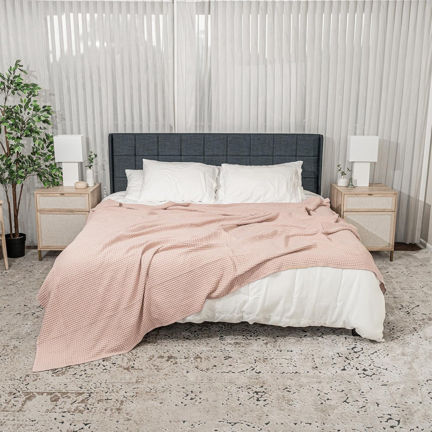 Comfy Cubs 100% Cotton Waffle Weave Blanket - Soft Lightweight Blankets (Blush, 90" X 66")