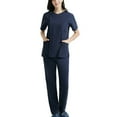 thumbnail image 2 of Georges Ensemble de Survêtement pour Femmes 2 Pcs Ensemble à Manches Courtes Uni avec Poche Ensemble de Protection, 2 of 5