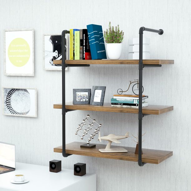 Mecor Industrial Wall Shelf 3Tier Boards Included, Wall Mount Iron