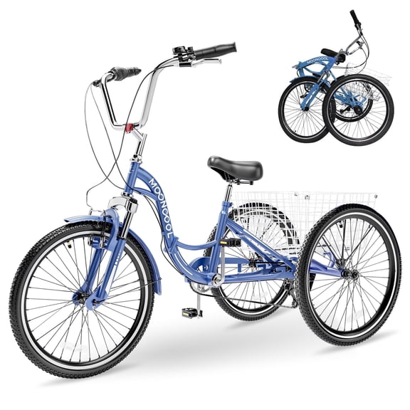 Lilypelle Folding Tricycle for Adult , 20/24/26in Wheel 7-Speed Unisex Three Wheel Cruiser Bike