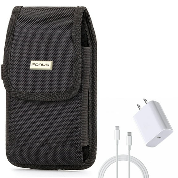 18W Fast Home Charger & Case Belt Clip for Samsung Galaxy S24 Ultra/Plus - PD Type-C 6ft USB-C Cable Quick Power, Rugged Holster Canvas Cover for Galaxy S24 Ultra/Plus