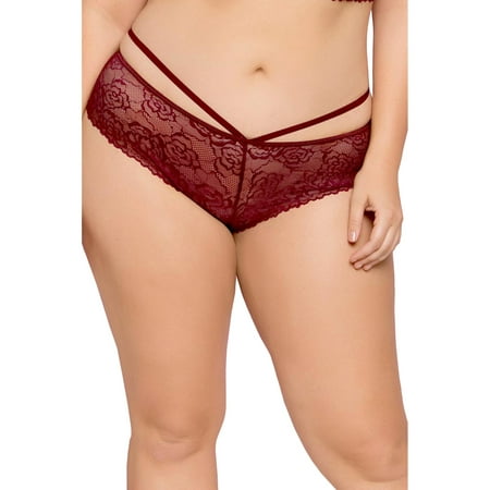 Sexy Plus Size Curvy Rose Lace Lattice Back Panty Boyshort