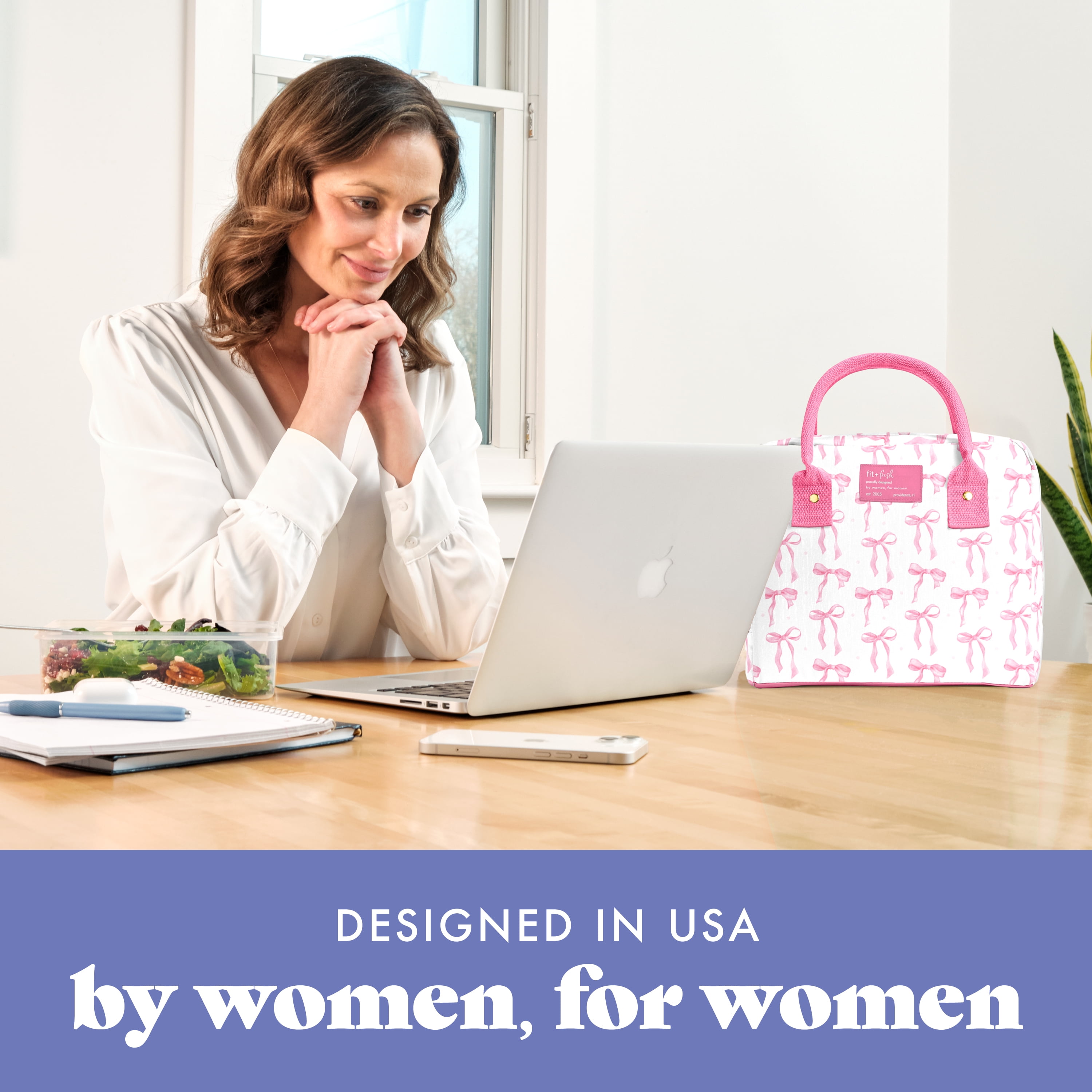 Fit + Fresh Bloomington Womens Lunch Bag, Insulated Lunch Box With Containers, Pink Bows