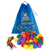 Play Brainy Kids 36 Pc Jumbo Color Lacing Beads and 4 Strings for Counting and Color