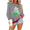 thumbnail image 2 of Lopecy-Sta Women's Christmas Striped Tree Print Crew Neck Sweatshirt, Loose Drop Shoulder Polyester Long Sleeve Top, Festive Holiday Pullover Black 2XL, 2 of 4