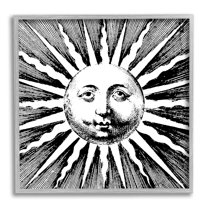 Stupell Industries Detailed Sun with Face Landscape Painting Gray Framed Art Print Wall Art, 12 x 12