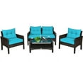 thumbnail image 7 of Aimee Lii 4 Pieces Outdoor Rattan Wicker Loveseat Furniture Set with Cushions, Small Patio Set, Turquoise, 7 of 7