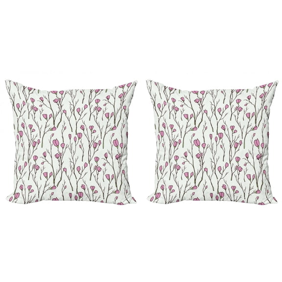 Ambesonne Floral Throw Pillow Cover 2 Pack, Blossom in Vintage Colors, 18", Pink Green and Black