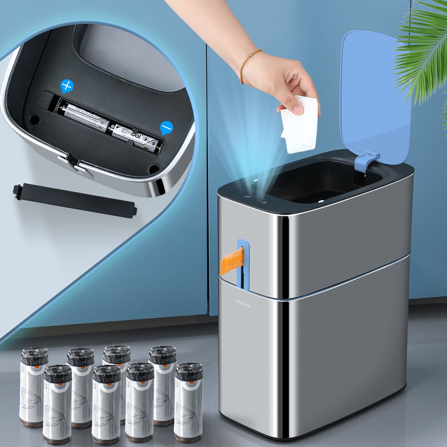Joybos Motion Sensor Bathroom Trash Cans | 4 Gallon Stainless Steel Automatic Privacy Garbage Can with Lid | Smart Dogproof Trash Bin for Bedroom,Office,Toilet,RV