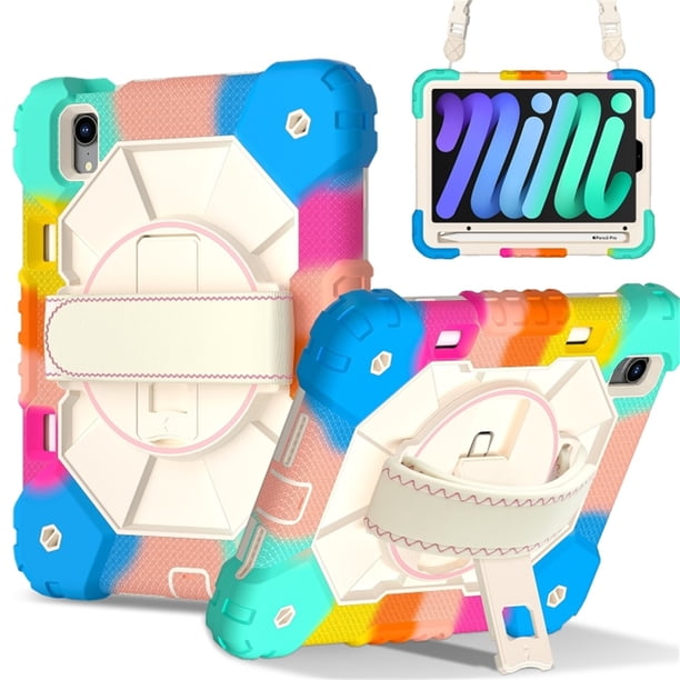 Funda Resistente a Golpes para iPad A16 11th / iPad A16 10th, Funda Protectora de Silicona Anti-caída + Capa de PC con Asa Giratoria de 360°, Correa para el Hombro, Colorida, para iPad A16 11th/10th