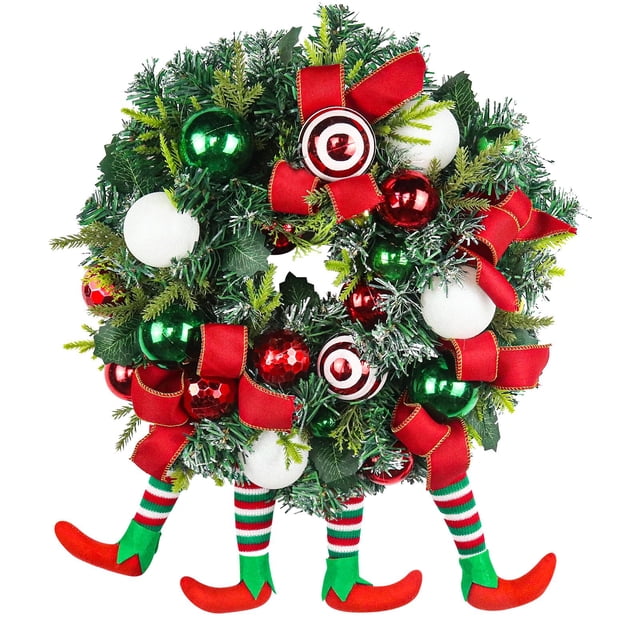 Navidad Piernas Divertidas Novedad Corona De Arpillera Corona De Pierna De Elfo De Navidad Decoraciones De Puerta Delantera De Vacaciones Noticed HA042671-01