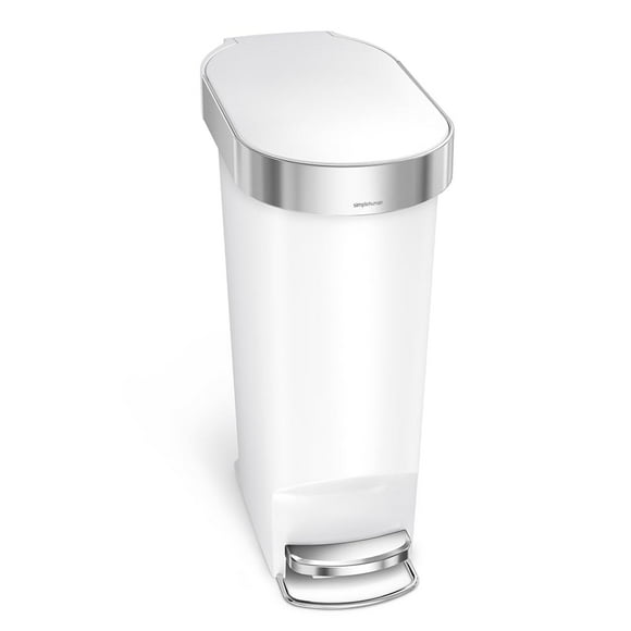 simplehuman 40 Liter / 10.6 Gallon Slim Kitchen Step Trash Can with Liner Rim, 40L, White