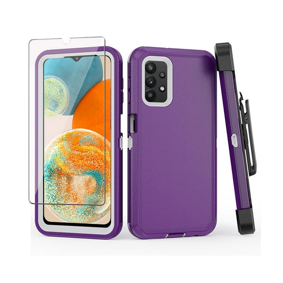 TASHHAR Samsung Galaxy A23 5G Case with Belt Clip Holster and Screen Protector Military Grade Protection 3 in 1 Shockproof Armor Rugged Durable Detachable for Galaxy A23 5G Phone - Purple White