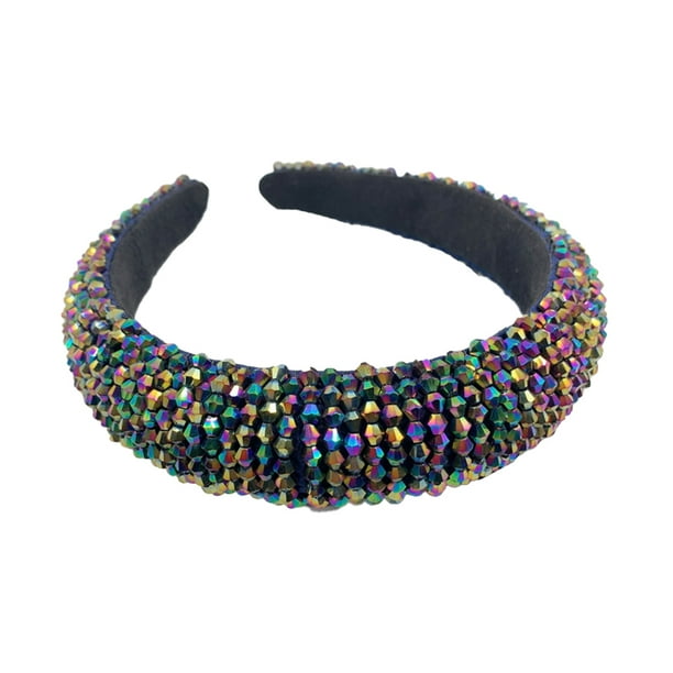 Sonducket Diademas con cuentas de cristal con purpurina, tocado de punto Flexible para el cabello, tocado para mujer, fiesta, colorido brillante Accesorio para el cabello negro colorido Sonducket AP010971-10B
