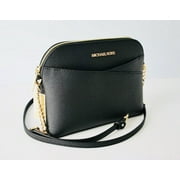 Michael Kors Jet Set Travel Medium Leather X Cross Dome Crossbody Handbag (Black Solid/Gold)
