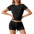 thumbnail image 3 of ibiyuan Outfits For Women 2 Piece Sets Women's Casual Summer Shorts Set Round Neck Short Sleeve Comfortable Outfit Pure Color Tops And Bottoms Two Piece, 3 of 7