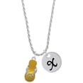 thumbnail image 1 of Delight Jewelry Silvertone Yellow Paw Flip Flop Silvertone Script Initial Disc - X - Charm Necklace, 20"+3", 1 of 1