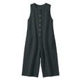 thumbnail image 4 of HBGVBA Women Summer Casual Jumpsuits,Solid Color Round Neck Sleeveless Breasted Cargo Jumpsuit with 3/4 Length Pant, 4 of 5