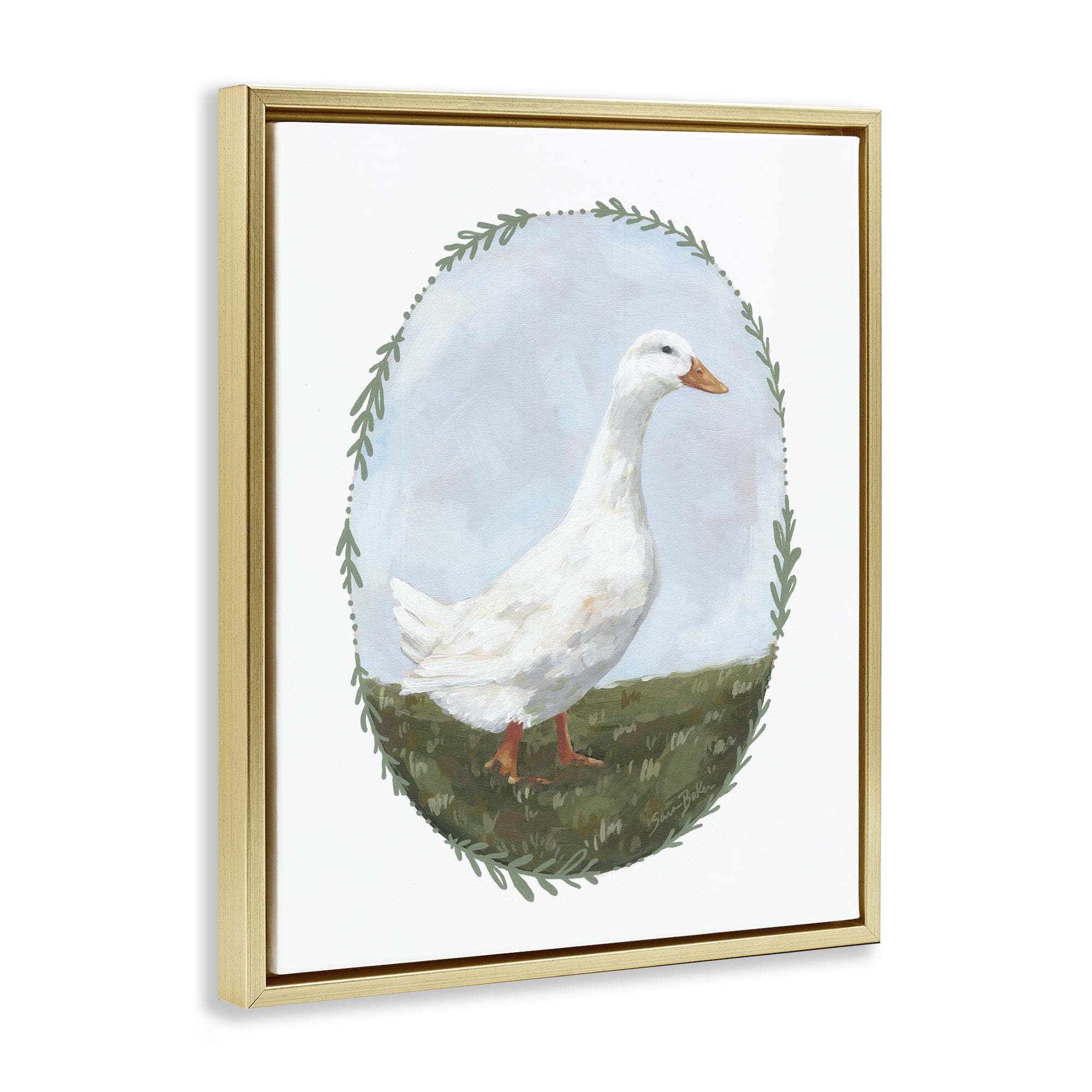 Stupell Industries Gentle Duck in Meadow Gold Framed Floater Canvas Wall Art, design by Sara Baker