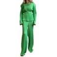 thumbnail image 1 of VISgogo Mujeres Manga Larga Tops + Pantalones, Color Sólido Estilo Casual Versión Suelta Ropa De Primavera VISgogo moda, 1 of 6