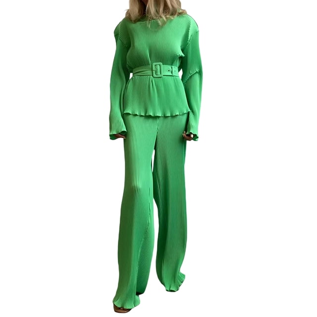 VISgogo Mujeres Manga Larga Tops + Pantalones, Color Sólido Estilo Casual Versión Suelta Ropa De Primavera VISgogo moda
