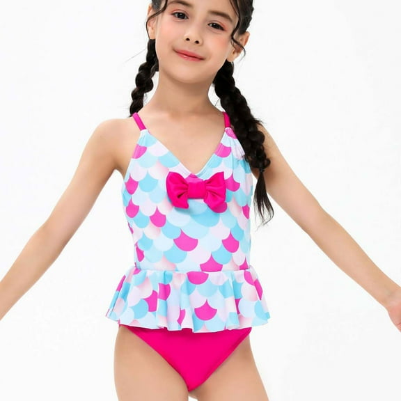 naisibaby Summer Toddler Girls Fashion Swimsuit Set, Kids High Waist One-piece Bikini Set Hot Pink 2-3 T