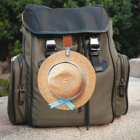 ELAYARD 2-Pack Brown PU Hat Holder Clips for Travel Backpacks and Luggage, Zinc Alloy, Multifunctional Design