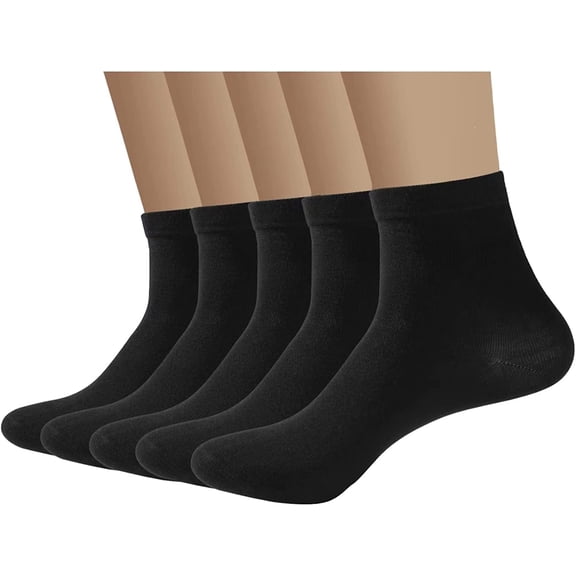 SERISIMPLE Viscose Bamboo Men's Thin Quarter Ankle High Breathable Socks - Comfort Cool Soft 5 Pairs (Black, Large)