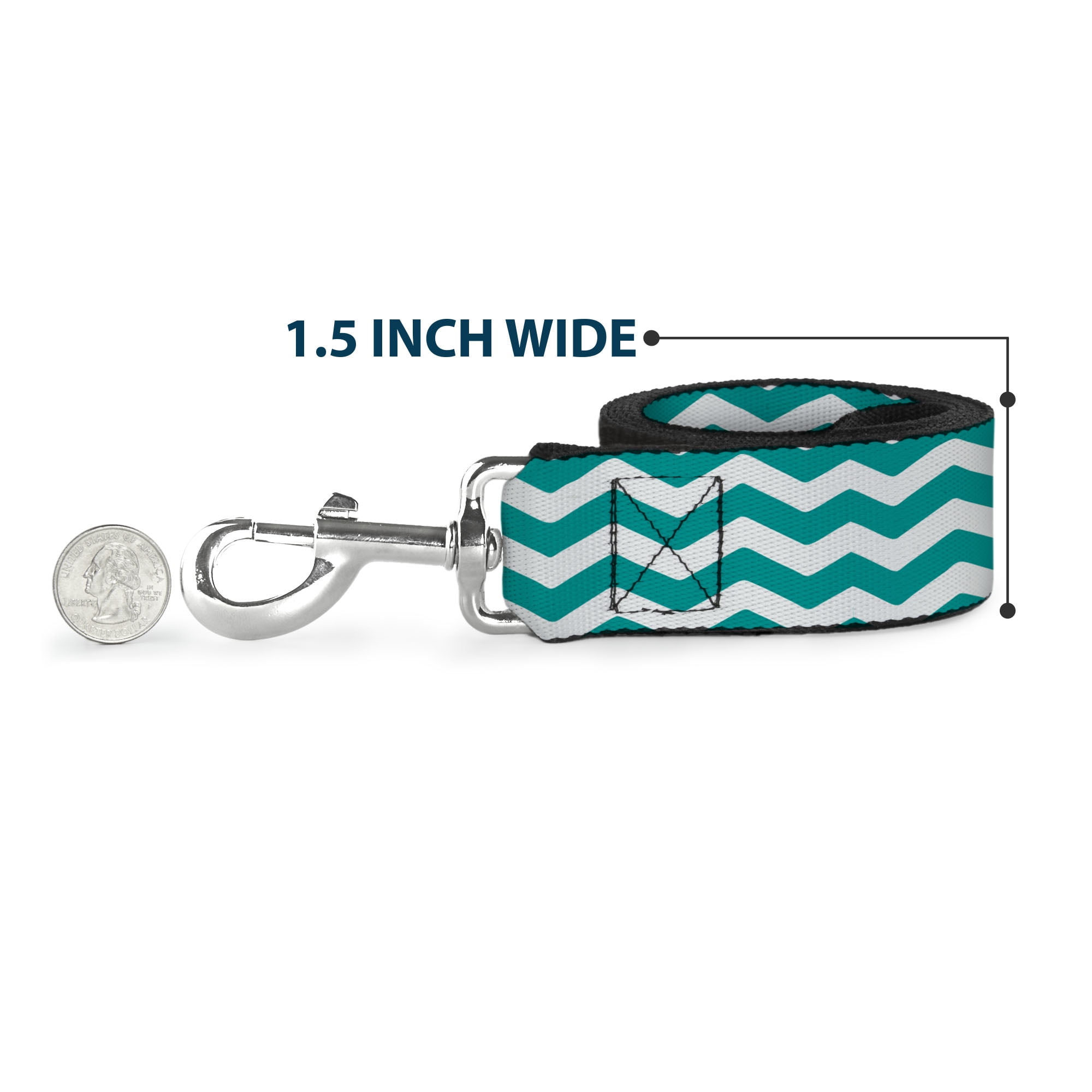 Buckle-Down Pet Leash, Dog Leash, Chevron Stripe White Teal, 6 Feet Long 1.0 Inch Wide