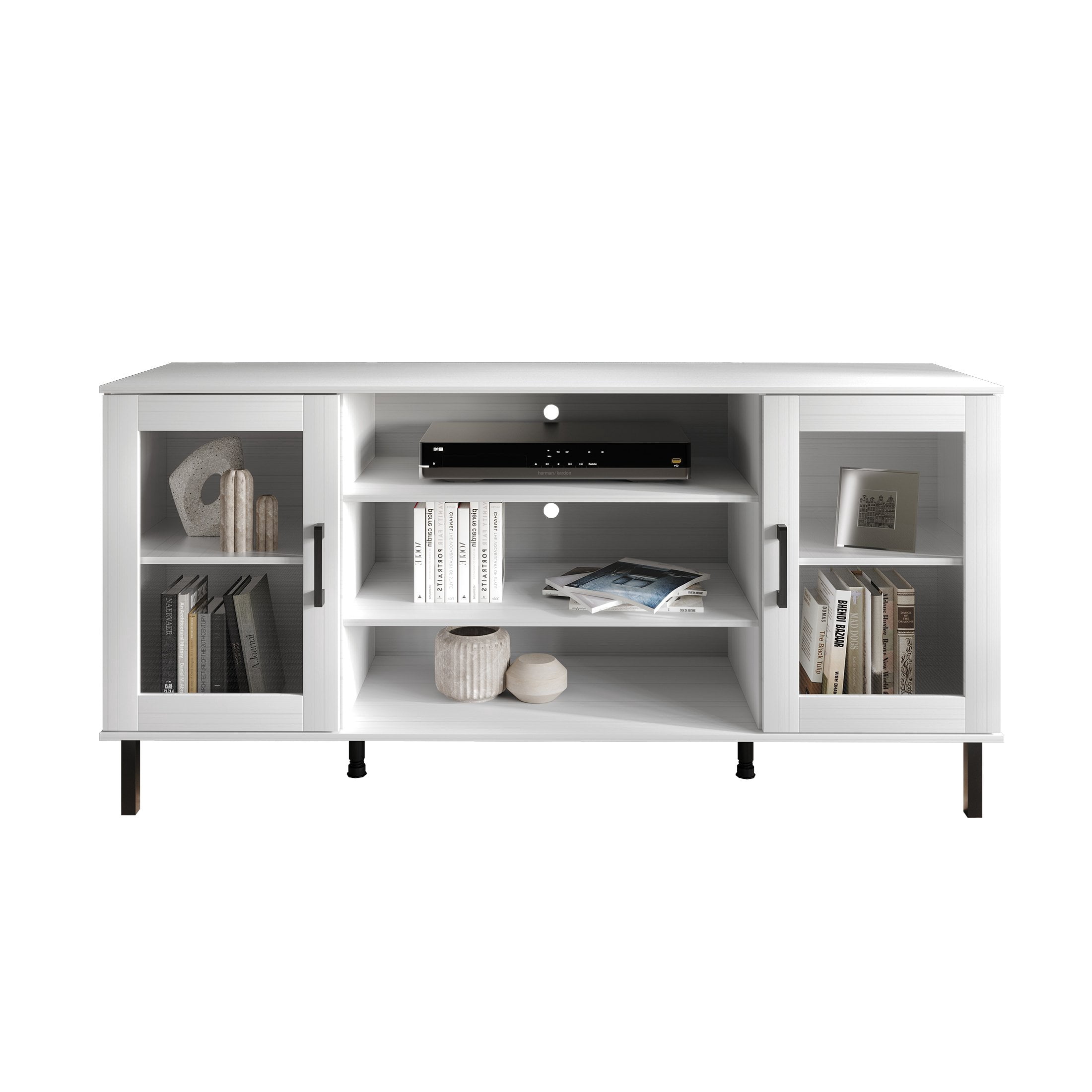 Castle Place Modern Farmhouse TV Stand Console for TVs up to 65", White