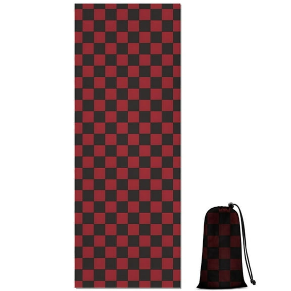Red Black Checkered Pattern Hot Yoga Mat Towel Non Slip for Hot Yoga - Quick-Drying Yoga Mat Cover with 4 Corner Pockets with Travel Bag - Hot Yoga Towel Non Slip Grip Moisture Wicking Sweat 70"x26"