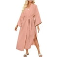 thumbnail image 3 of Taqqpue Women's Soft Robes Long Bath Robes Full Length Kimonos Sleepwear Dressing Gown, Beach Kimono Swimsuit Cover Up Tassel Trim Belted Long Beach Dress, 3 of 6