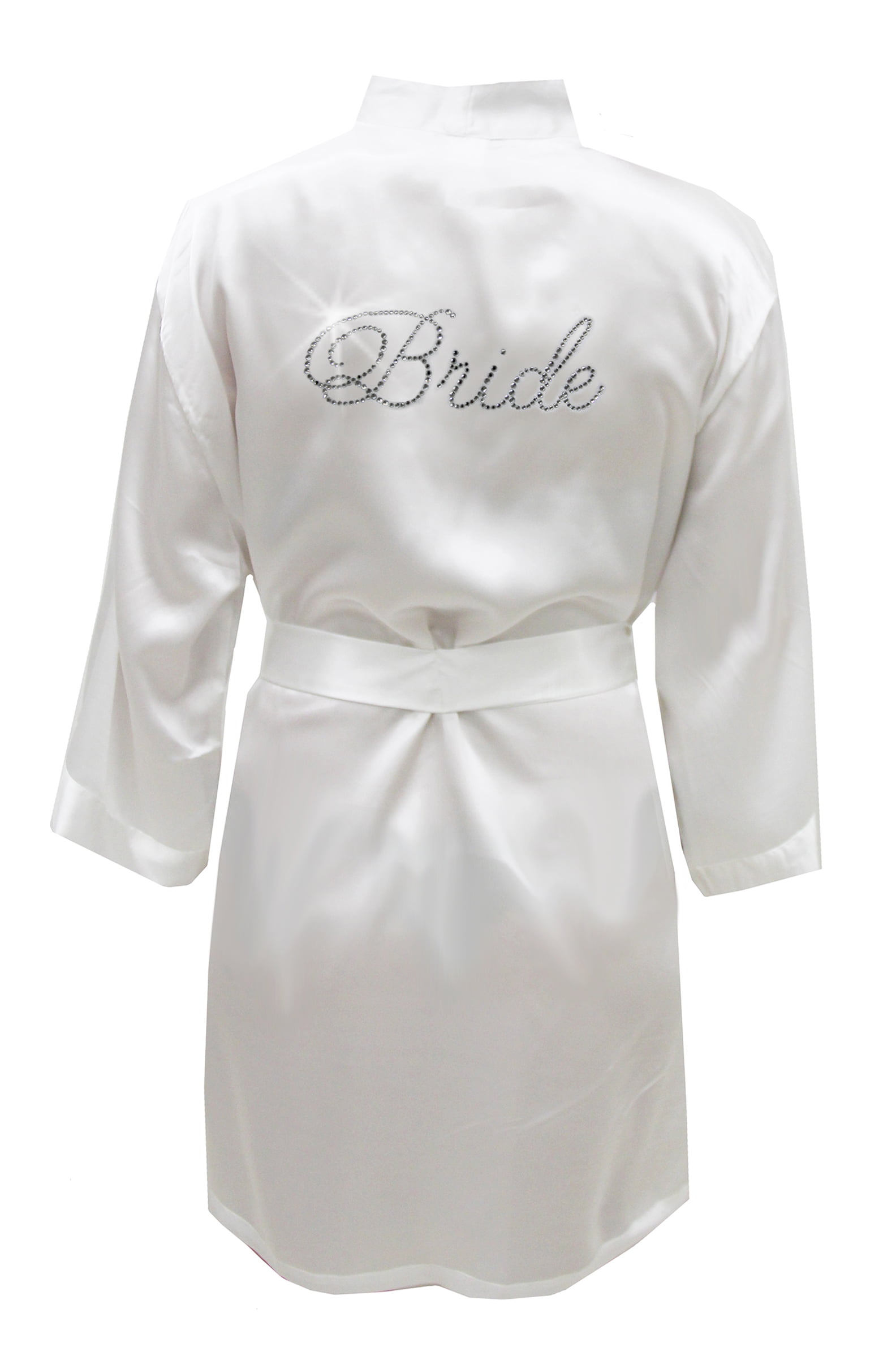 Shining Life Kimono Satin Bridal Wedding Robe with Rhinestones for Women
