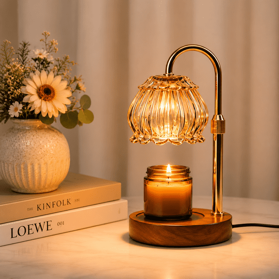 Candle Warmer Lamp, Vintage Wood Flower Design for Bedroom, Candle Lamp