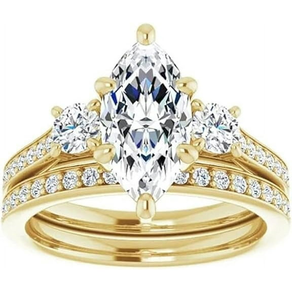 beryl_creation 925 Sterling Silver 1.65 Ct Marquise Cut White Diamond Wedding Engagement Bridal Ring Set 14K Yellow Gold Plated For Women's -6.5