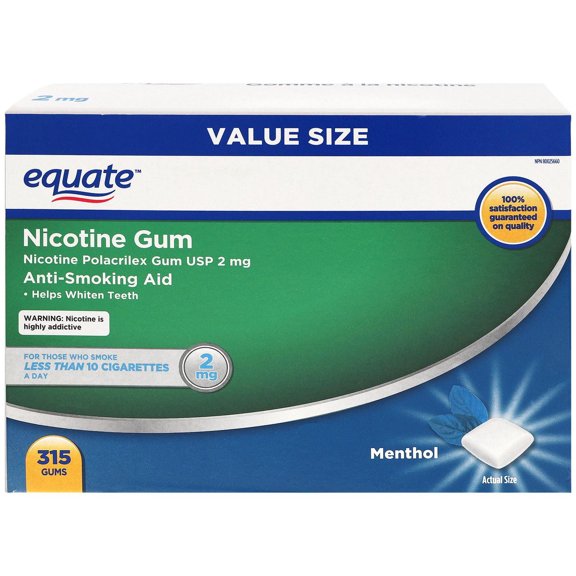 Gomme à la nicotine, Menthe, 2mg Equate