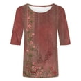 thumbnail image 4 of Womens 1/2 Sleeve Tops 2024, Casual Fashion Style Shirts Crew Neck Loose-Fitting Blouses Flower Print Tees, 4 of 5