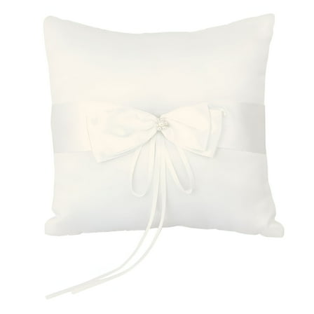 ACDANC 10*10cm Wedding Ceremony Ring Bearer Pillow Cushion with Satin Double Bowknot Flower Faux Pearl (Ivory)