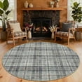 thumbnail image 3 of HIWEAVER Gray Green Round 5' x 5' Distressed Neutral Plaid Area Rug for Living Room Washable Non Slip Modern Checked Indoor Carpet for Bedroom Decor Low Pile Farmhouse Floor Cover, 3 of 8