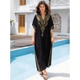 thumbnail image 4 of Womens Elegant Black Kaftan Dress Gold Embroidery V Neck Loose Maxi Gown Beach Resort Evening Party Wear, 4 of 8