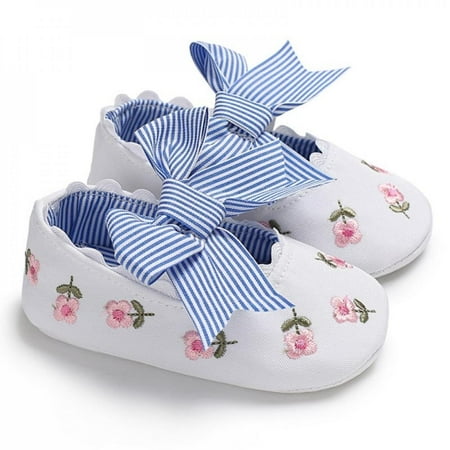 

Hazel Tech Baby Girls Anti-Slip Soft Sole Embroidered Bow Princess Shoes with Balls Design First Walkers Prewalkers Shoes