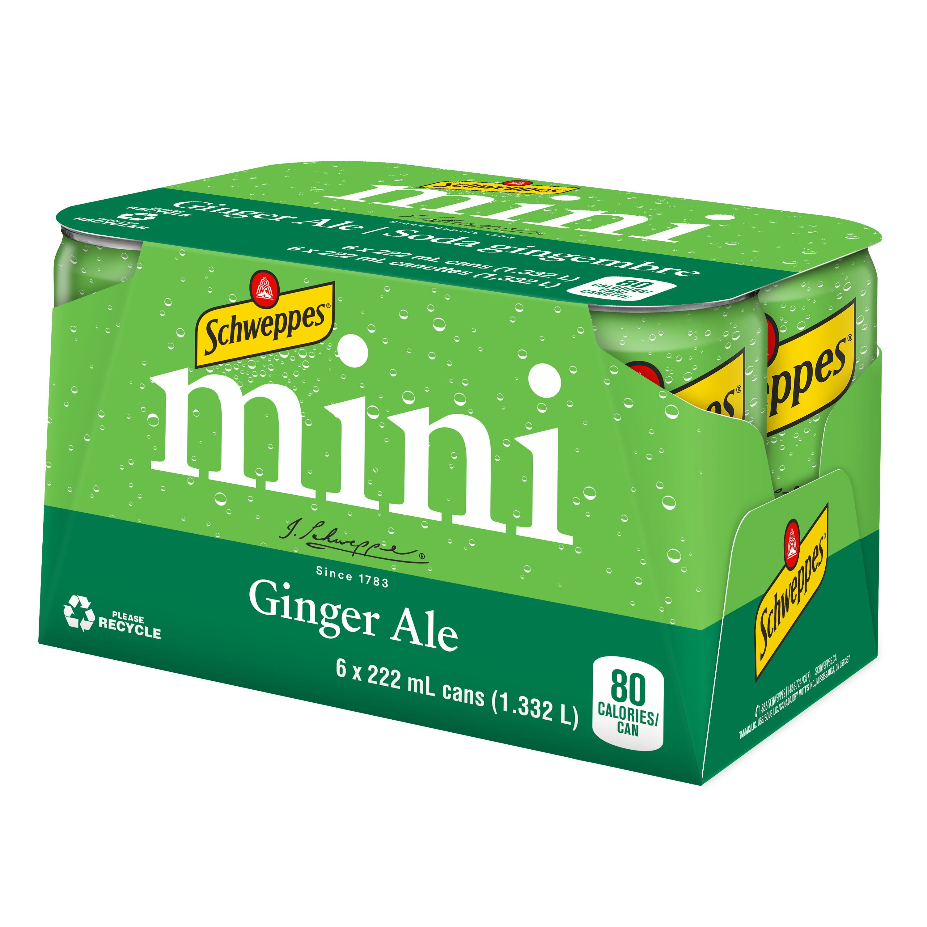Schweppes Ginger Ale 6 x 222 mL, Mini cans, 6x222mL
