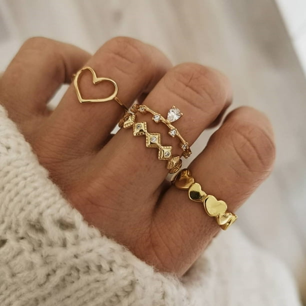 Fiudx Conjunto de Joyas Geométricas, Elegantes Anillos Chapados En Oro, Formas Únicas para Cada Estilo, Regalo Perfecto para Cumpleaños, Festivales, Niñas y Mujeres, Colección de Accesorios de Moda.
