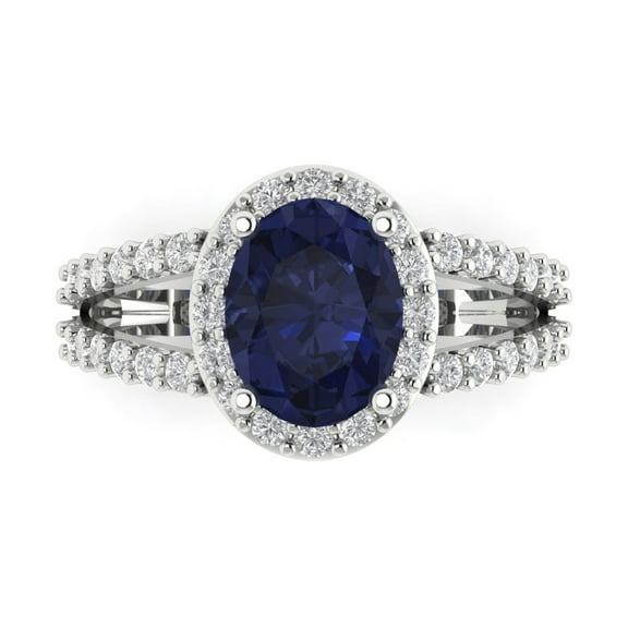 Solitaire with Accents Engagement Ring for Women - 2.6ct Simulated Blue Sapphire in 14K White Gold Promise Ring