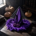 thumbnail image 6 of IAJDKMEK Halloween Witch Hat with Feather – Decoration Costume Party Wizard Hat for Women Halloween Costumes Dress Up, 6 of 7