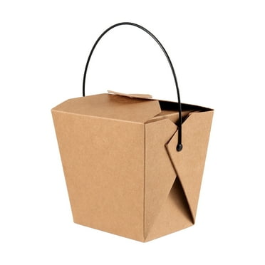 KOHAND 100 Pack 26 oz Chinese Take Out Box with Handle, Kraft Paper Take Out Containers, Leak and Grease Resistant for Party Favors, Restaurant