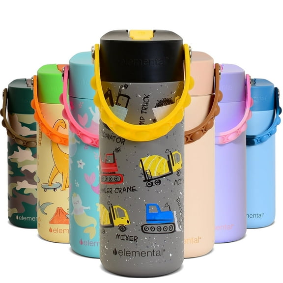 Elemental Kids Core Water Bottle 18oz Stainless Steel Orange Tie Dye Water Bottle with Straw Lid & Pop-It Handle