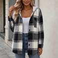 thumbnail image 5 of ZZkhGO Women's Plaid Hooded Button‑Front Cardigan Coat Long Sleeve Oversized Outerwear with Chest Pocket, 5 of 6