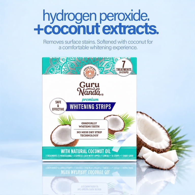 GuruNanda Teeth Whitening Strips Infused with Coconut Oil, 7