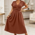 thumbnail image 2 of Ruimatai Women's V-Neck Twist Waist Short Sleeve A-Line Casual Midi Dresses for Women Work Office & Party Wear, 2 of 5